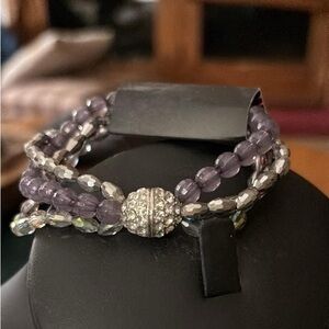 Crystal Bead Stretch Bracelet - Purple and Silver